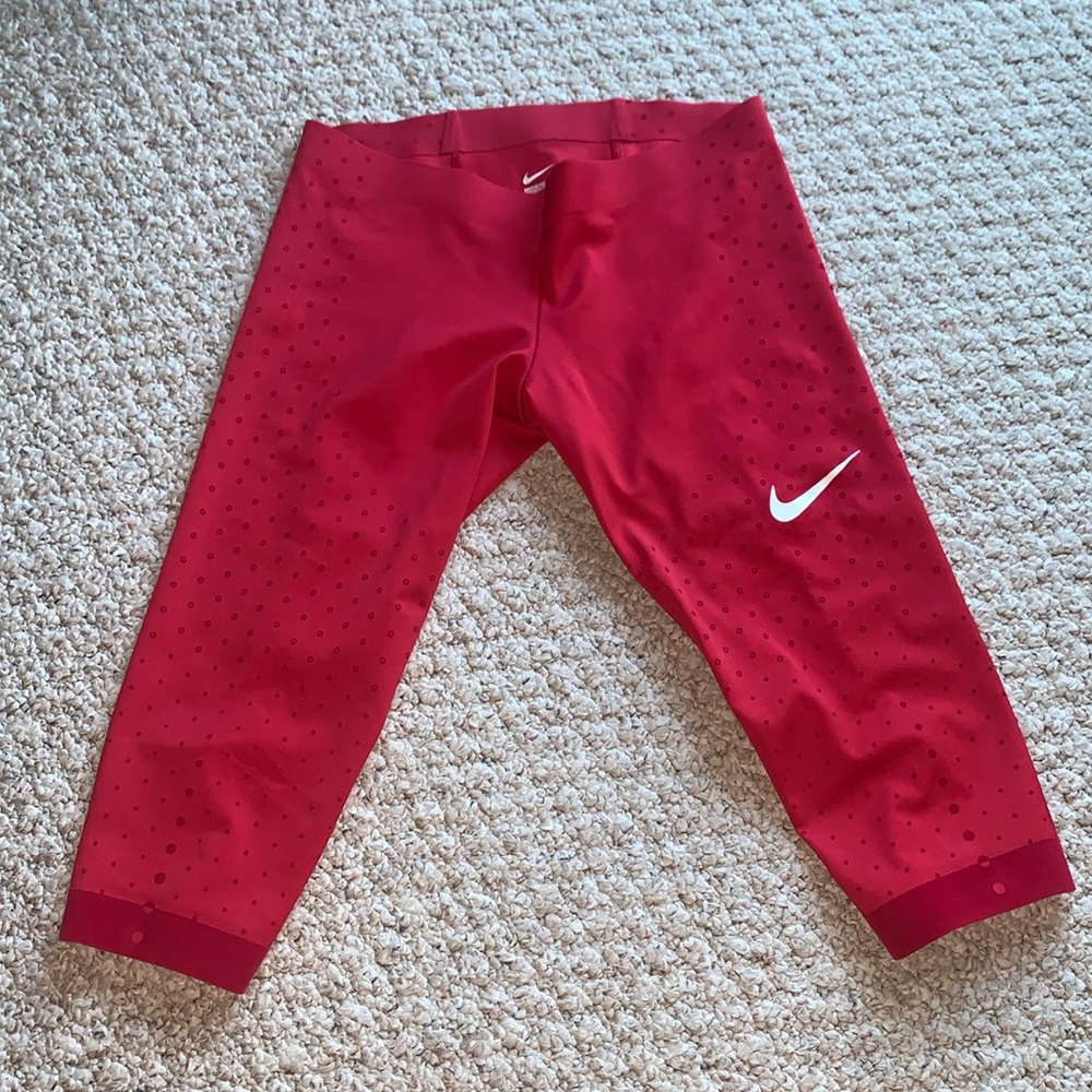 Nike elite red USA leggings running tights Olympic track field race  13” Capri